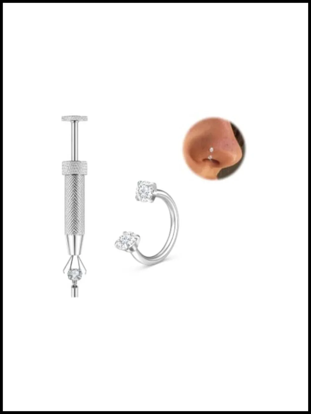 Double Gem Horseshoe Nose Ring 18g Stainless Steel 7mm
